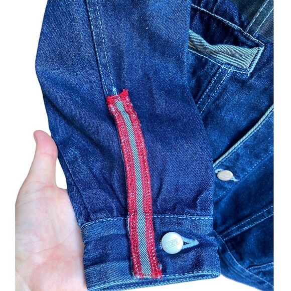 Vtg Y2K 90s Fubu Collection Denim Trucker Jacket Wax flap pocket accent Size Y/L - Picture 5 of 10